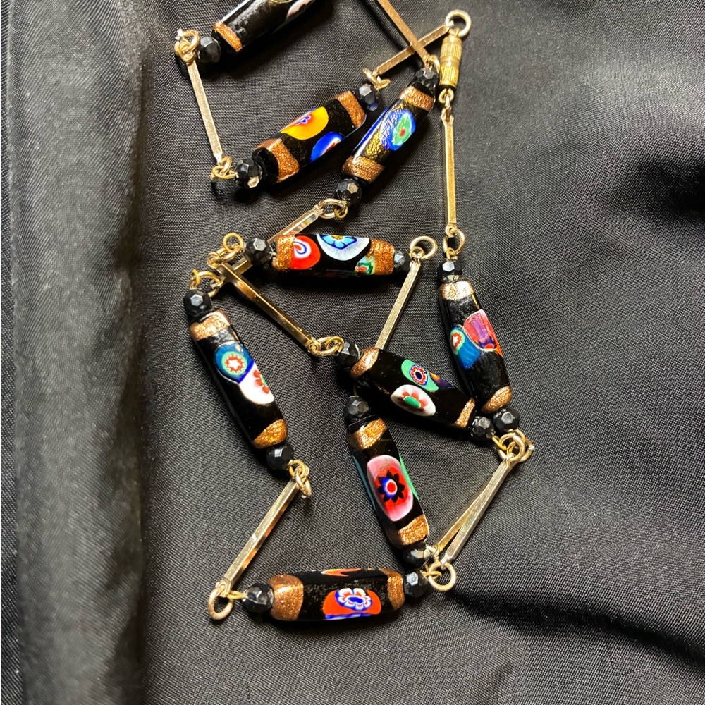 Vtg Venetian Millefiori Italy Glass beads Murano unusual rectangular necklace